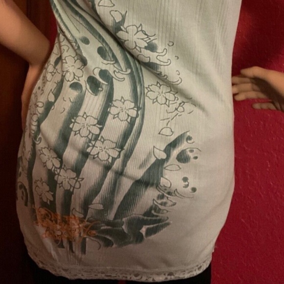 Ed Hardy Lace Strap Scoop Neck Tank Blue Large New with Tags Vintage - Picture 5 of 8